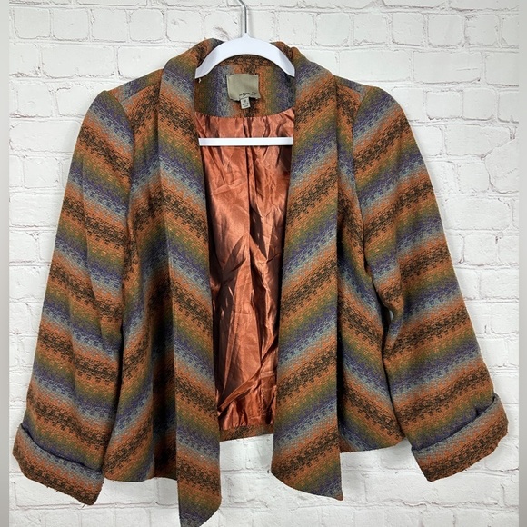 Aryn K Jackets & Blazers - Aryn K Sz M Jacket Open Front Striped Wool Blend Blazer Jacket Western Southwest
